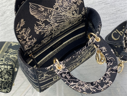 CD Medium Lady Di.or D-Lite Bag Jardin d’Hiver Embroidery Black