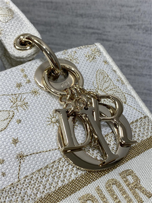 CD Medium Lady Di.or D-Lite Bag Butterfly Zodiac Embroidery Gold Tone and White
