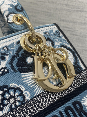 CD Medium Lady Di.or D-Lite Bag Butterfly Bandana Embroidery Denim Blue Multicolor