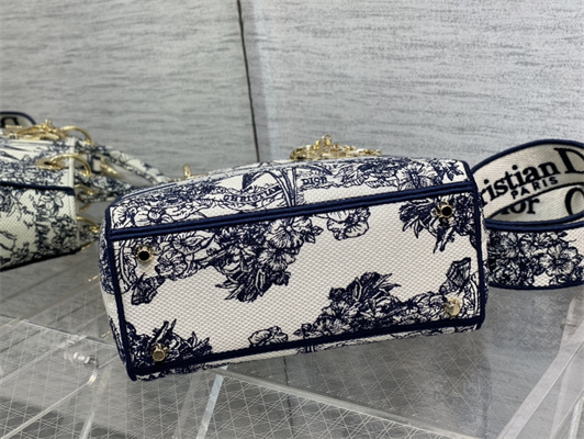CD Medium Lady Di.or D-Lite Bag R??ve d’Infini  Embroidery Blue and White