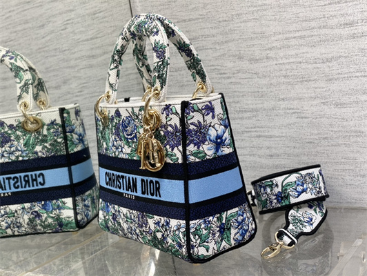 CD Medium Lady Di.or D-Lite Bag Toile de Jouy Embroidery White Multicolor