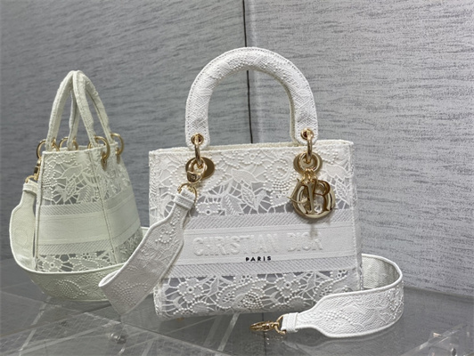 CD Medium Lady Di.or D-Lite Bag White D-Lace Macram?? Embroidery