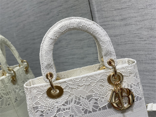 CD Medium Lady Di.or D-Lite Bag White D-Lace Macram?? Embroidery