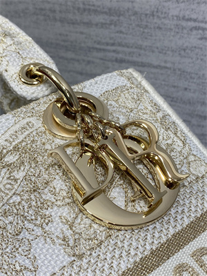 CD Medium Lady Di.or D-Lite Bag Butterfly Around The World Embroidery Gold Tone and White