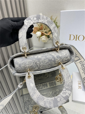 CD Medium Lady Di.or D-Lite Bag Toile de Jouy Embroidery Grey and White