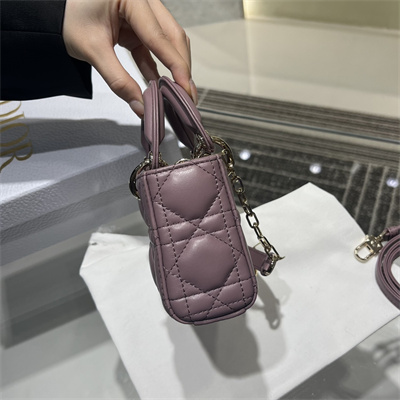 CD Lady D-Joy Micro Bag Cannage Lambskin Gold Tone Metal Peony Pink