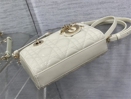 CD Lady D-Joy Micro Bag Patent Cannage Calfskin Gold Tone Metal Latte