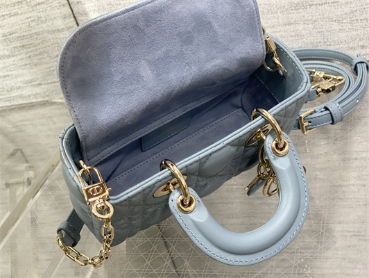 CD Lady D-Joy Micro Bag Cannage Lambskin Gold Tone Metal Cloud Blue