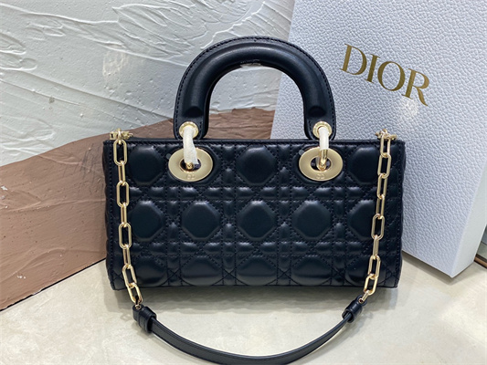 CD Small Lady D-Joy Bag Cannage Lambskin Gold Tone Metal Black