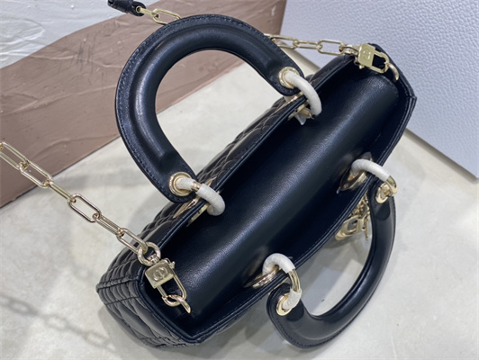 CD Small Lady D-Joy Bag Cannage Lambskin Gold Tone Metal Black