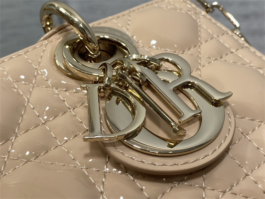 CD Small Lady D-Joy Bag Patent Cannage Calfskin Gold Tone Metal Nude Pink