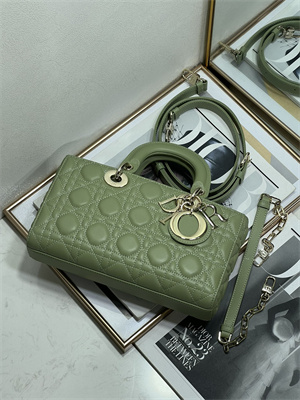 CD Medium Lady D-Joy Bag Cannage Lambskin Gold Tone Metal Green