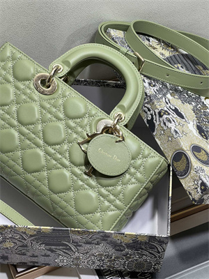 CD Medium Lady D-Joy Bag Cannage Lambskin Gold Tone Metal Green