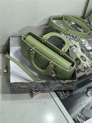 CD Medium Lady D-Joy Bag Cannage Lambskin Gold Tone Metal Green