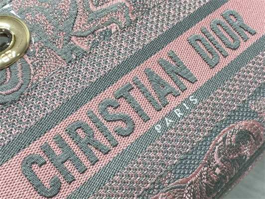 CD Medium Lady D-Joy Bag Toile de Jouy Embroidery Grey and Pink