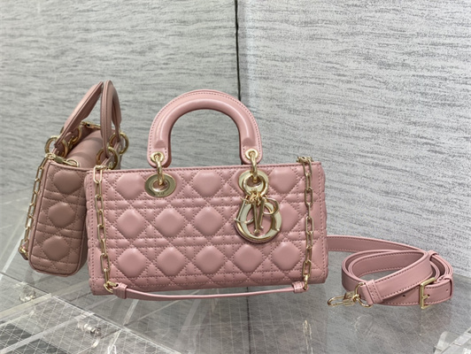 CD Medium Lady D-Joy Bag Cannage Lambskin Gold Tone Metal Antique Pink