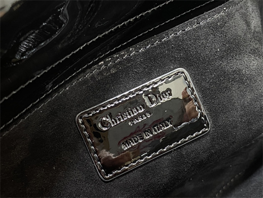 CD Medium Lady D-Joy Bag Patent Cannage Calfskin Gold Tone Metal Black