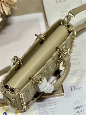 CD Medium Lady D-Joy Bag Cannage Lambskin With Golden Butterfly Gold Tone Metal Beige