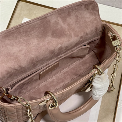 CD Medium Lady D-Joy Bag Cannage Lambskin Gold Tone Metal Taupe