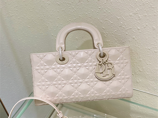 CD Medium Lady D-Joy Bag Cannage Calfskin With Diamond Motif White