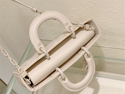 CD Medium Lady D-Joy Bag Cannage Calfskin With Diamond Motif White