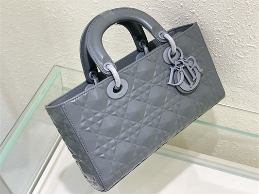 CD Medium Lady D-Joy Bag Cannage Calfskin With Diamond Motif Grey