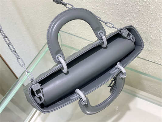 CD Medium Lady D-Joy Bag Cannage Calfskin With Diamond Motif Grey