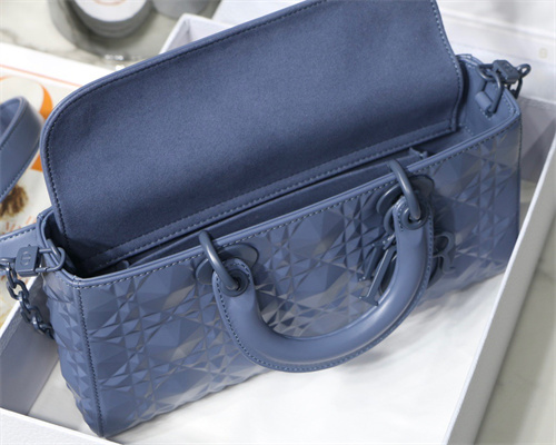 CD Medium Lady D-Joy Bag Cannage Calfskin With Diamond Motif Blue