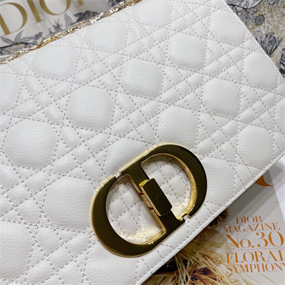 CD Large Di.or Caro Bag Supple Cannage Calfskin Gold Tone Metal White