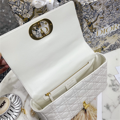 CD Large Di.or Caro Bag Supple Cannage Calfskin Gold Tone Metal White