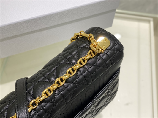 CD Large Di.or Caro Bag Supple Cannage Calfskin Gold Tone Metal Black