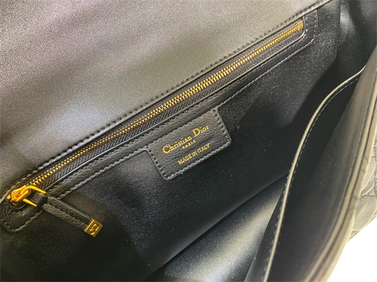 CD Large Di.or Caro Bag Supple Cannage Calfskin Gold Tone Metal Black