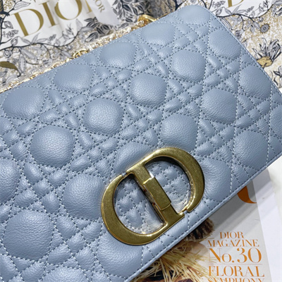 CD Large Di.or Caro Bag Supple Cannage Calfskin Gold Tone Metal Blue