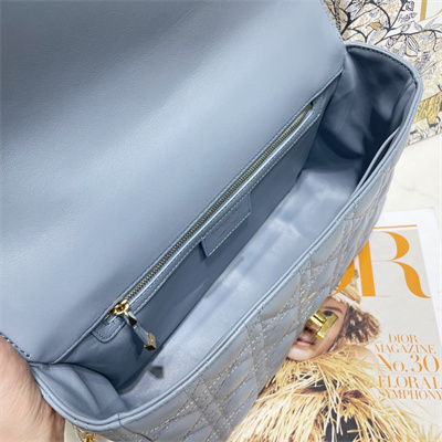 CD Large Di.or Caro Bag Supple Cannage Calfskin Gold Tone Metal Blue