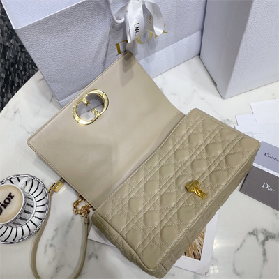 CD Large Di.or Caro Bag Supple Cannage Calfskin Gold Tone Metal Beige