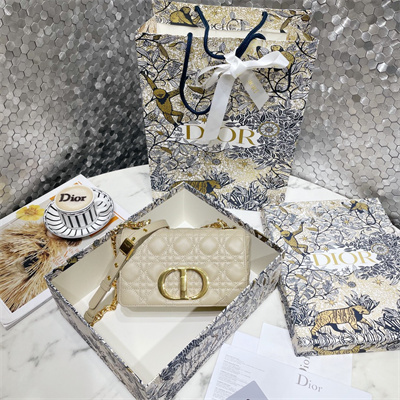 CD Large Di.or Caro Bag Supple Cannage Calfskin Gold Tone Metal Sand