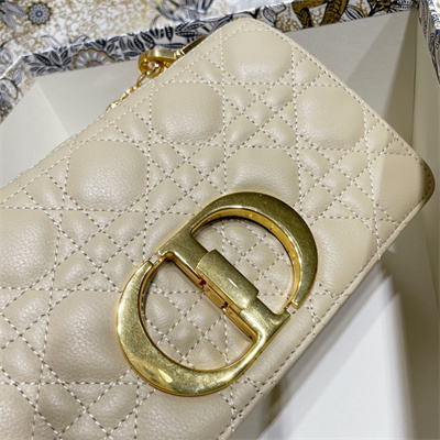 CD Large Di.or Caro Bag Supple Cannage Calfskin Gold Tone Metal Sand
