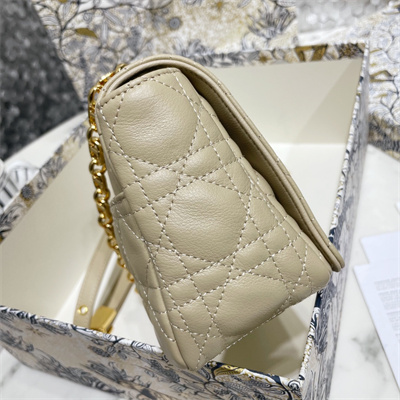CD Large Di.or Caro Bag Supple Cannage Calfskin Gold Tone Metal Sand