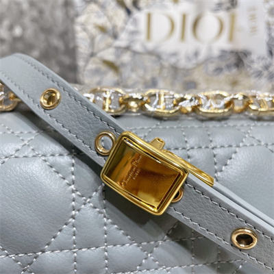 CD Large Di.or Caro Bag Supple Cannage Calfskin Gold Tone Metal Stone Grey