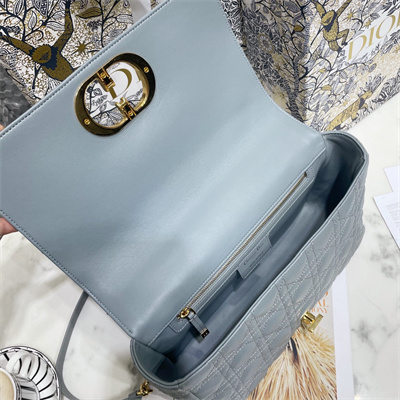 CD Large Di.or Caro Bag Supple Cannage Calfskin Gold Tone Metal Stone Grey