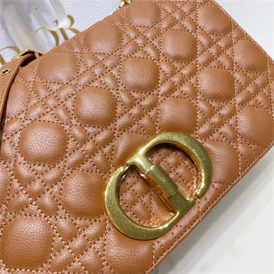 CD Large Di.or Caro Bag Supple Cannage Calfskin Gold Tone Metal Caramel