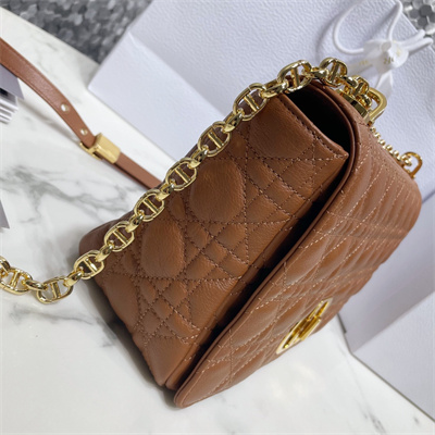 CD Large Di.or Caro Bag Supple Cannage Calfskin Gold Tone Metal Caramel