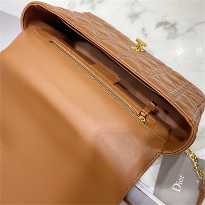 CD Large Di.or Caro Bag Supple Cannage Calfskin Gold Tone Metal Caramel