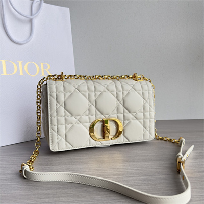 CD Medium Di.or Caro Bag Quilted Macrocannage Calfskin Gold Tone Metal White