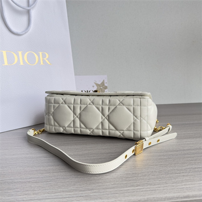 CD Medium Di.or Caro Bag Quilted Macrocannage Calfskin Gold Tone Metal White