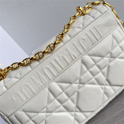 CD Medium Di.or Caro Bag Quilted Macrocannage Calfskin Gold Tone Metal White
