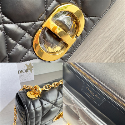 CD Medium Di.or Caro Bag Quilted Macrocannage Calfskin Gold Tone Metal Black