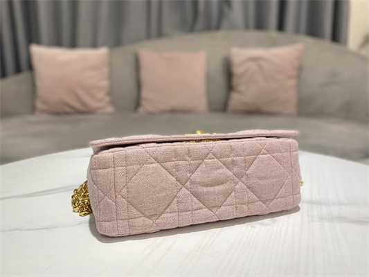 CD Medium Di.or Caro Bag Macrocannage Linen Gold Tone Metal Rose Pink