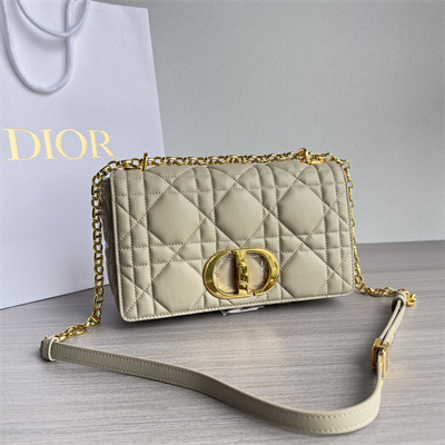 CD Medium Di.or Caro Bag Quilted Macrocannage Calfskin Gold Tone Metal Beige