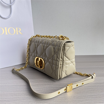 CD Medium Di.or Caro Bag Quilted Macrocannage Calfskin Gold Tone Metal Beige